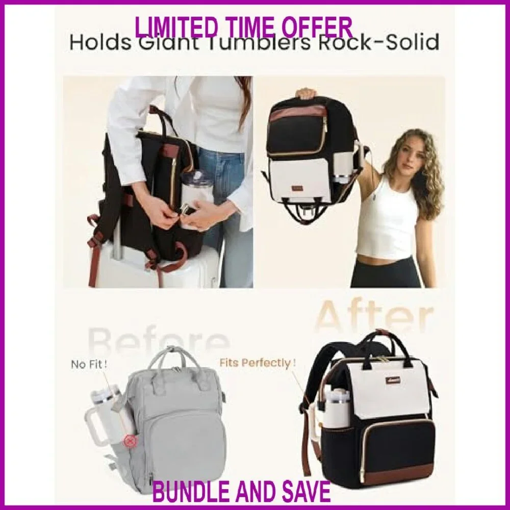 15.6 Inch Laptop Backpack with Tumbler Holder, Waterproof Travel Bag for Work - Picture 4 of 8